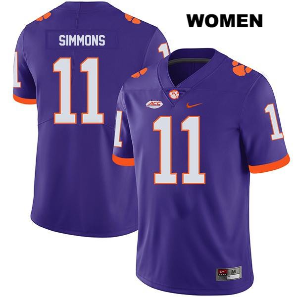 Women's Clemson Tigers #11 Isaiah Simmons Stitched Purple Legend Authentic Nike NCAA College Football Jersey BDI0646SE